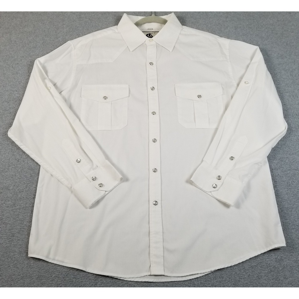 Coevals Club Western Shirt Men L Large White Sheer Pearl Snap Long Sleeve Cowboy